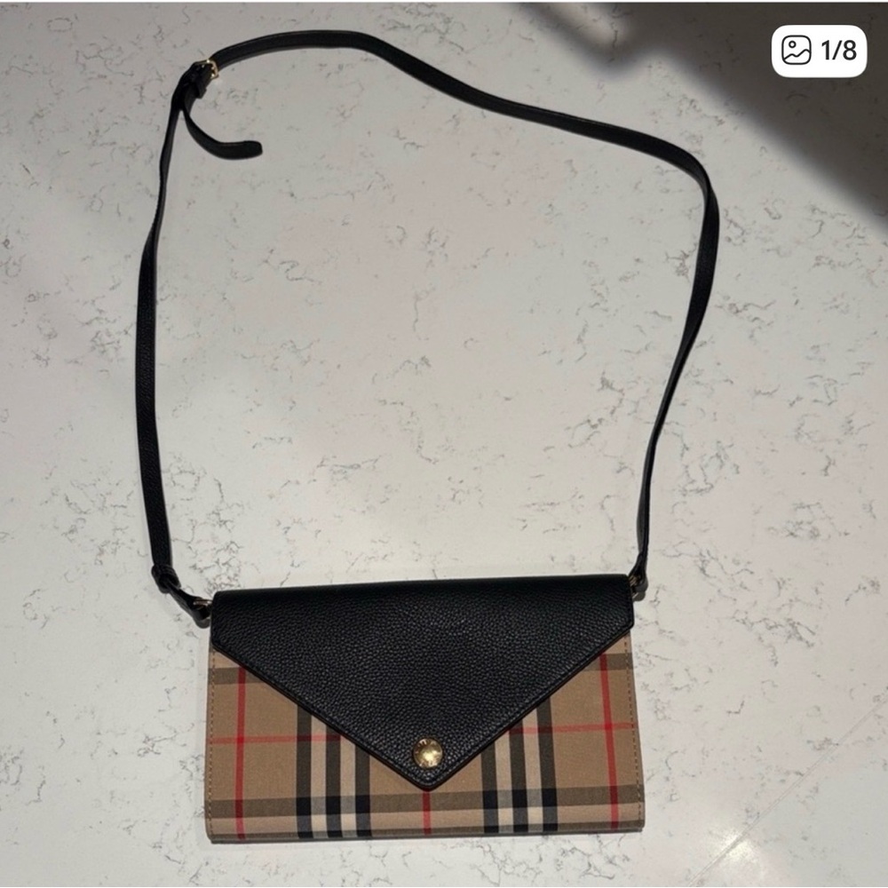 Burberry Plaid and Black Leather Crossbody Bag